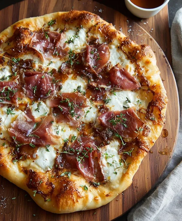 White Pizza with Beef Beef Prosciutto & Hot Honey