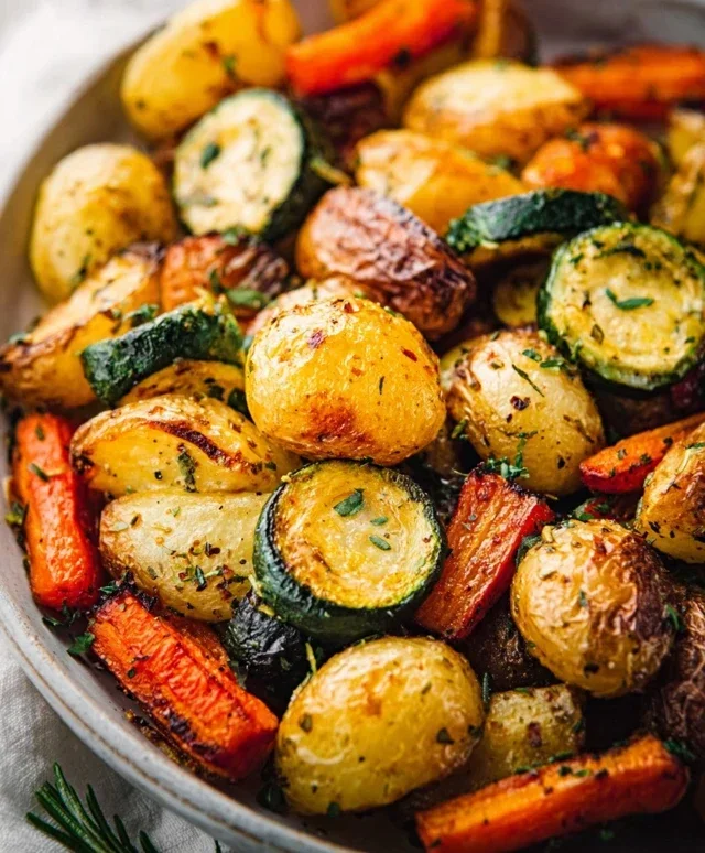 Garlic Herb Roasted Potatoes Carrots and Zucchini