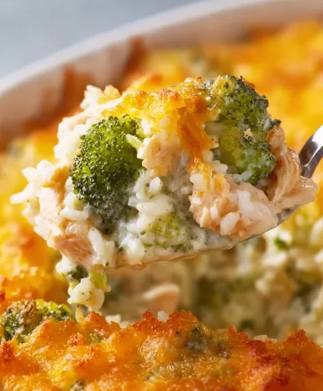 Creamy Chicken Broccoli Rice Cheese Casserole