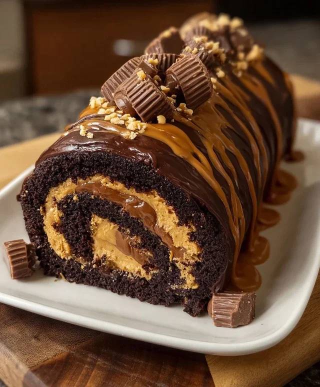 Peanut Butter Cup Chocolate Roll Cake