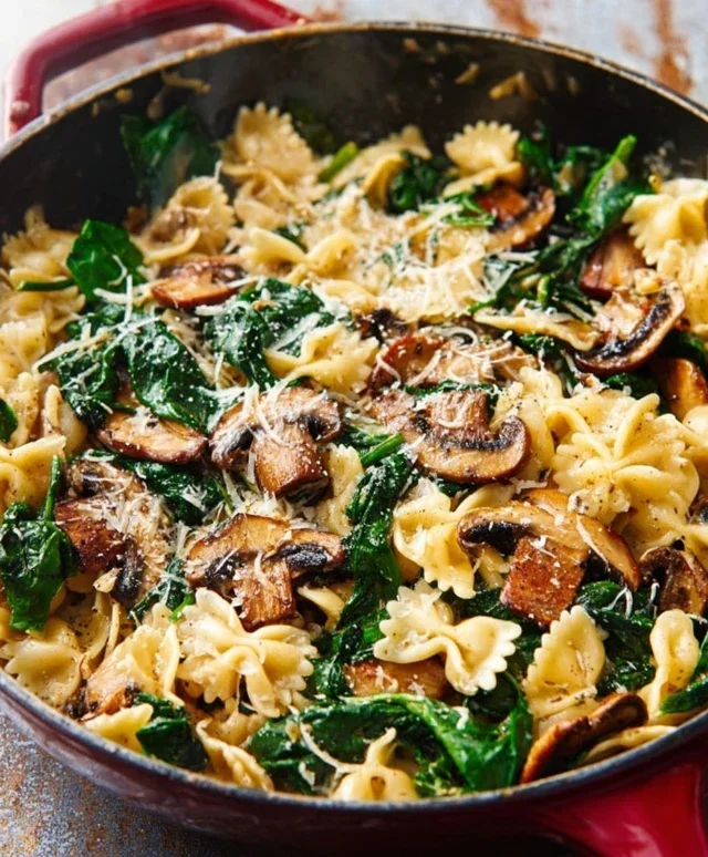Parmesan Spinach Mushroom Pasta Skillet