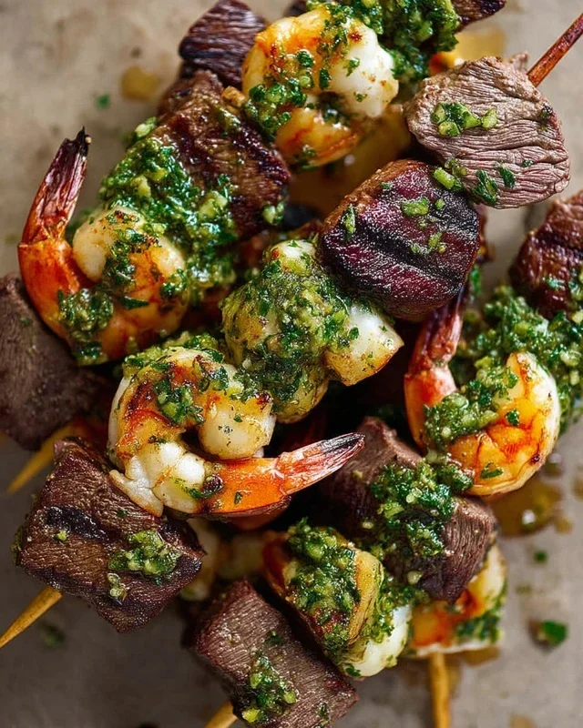 Surf and Turf Kabobs with Chimichurri Sauce