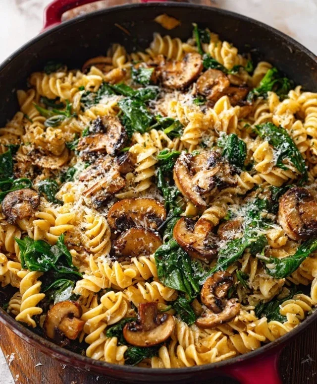 Parmesan Spinach Mushroom Pasta Skillet