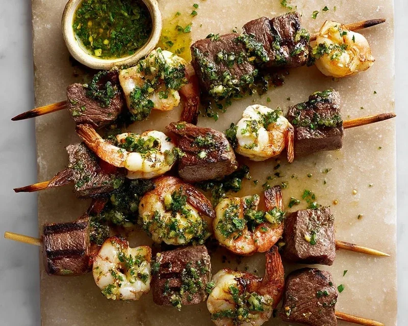 Surf and Turf Kabobs with Chimichurri Sauce