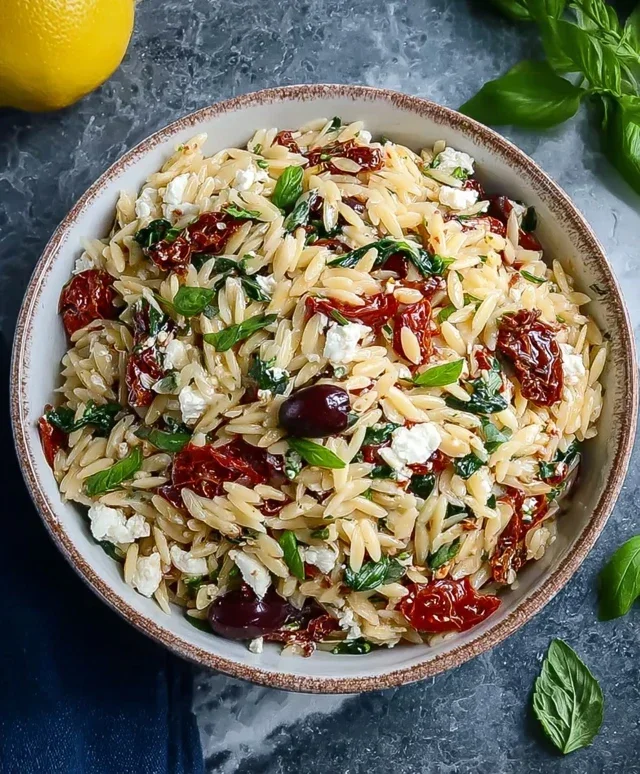 Homemade Orzo Pasta Salad with Feta and Sun Dried Tomatoes - FlirtyFood