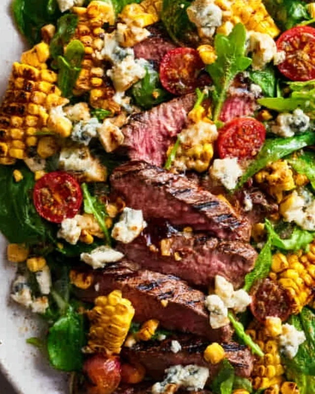 Balsamic Steak Gorgonzola Salad with Grilled Corn