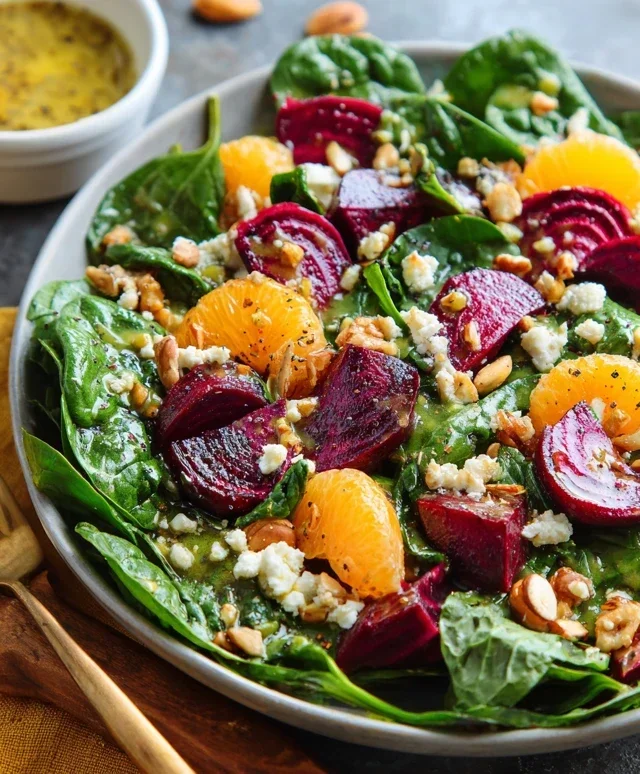 Beet Salad with Spinach and Honey-Mustard Lemon Dressing