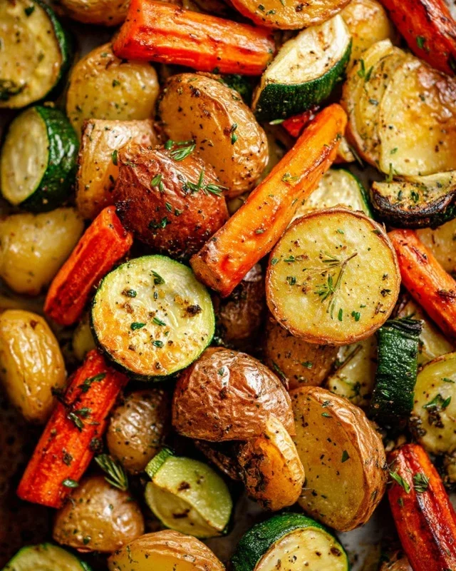 Garlic Herb Roasted Potatoes Carrots and Zucchini