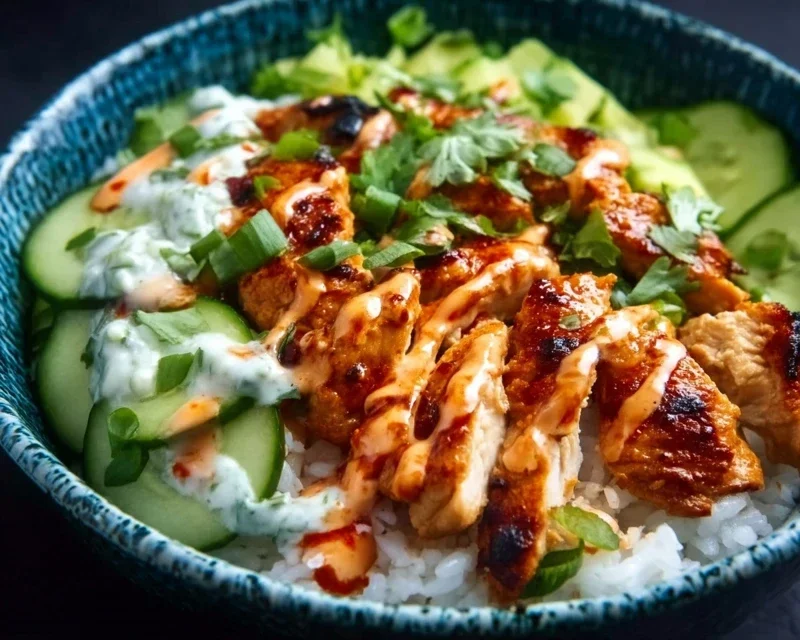 Spicy Honey-Gin Extract Extractger Chicken Bowls with Yum Yum Sauce
