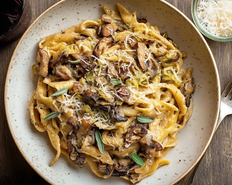 Caramelized Leek and Mushroom Gruyere Pasta