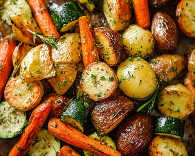 Garlic Herb Roasted Potatoes Carrots and Zucchini