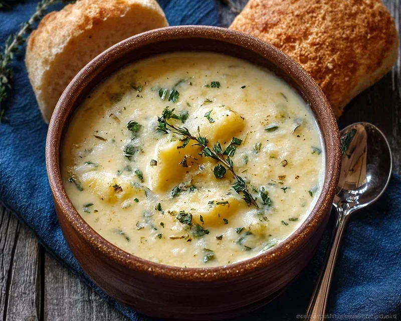 Hearty Cheddar Garlic Herb Potato Soup Recipe