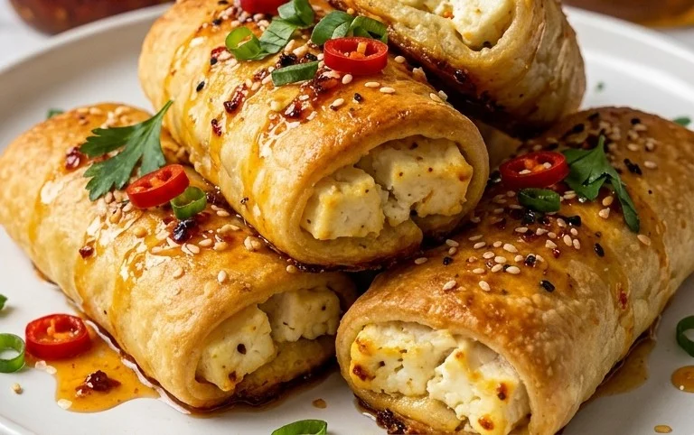 Indulgent Oven Fried Feta Rolls with Chili Honey Magic