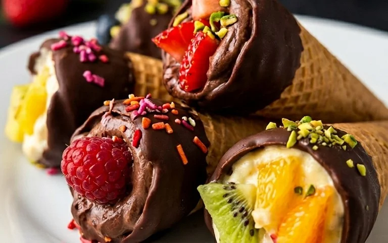 Chocolate Dipped Fruit Filled Cones