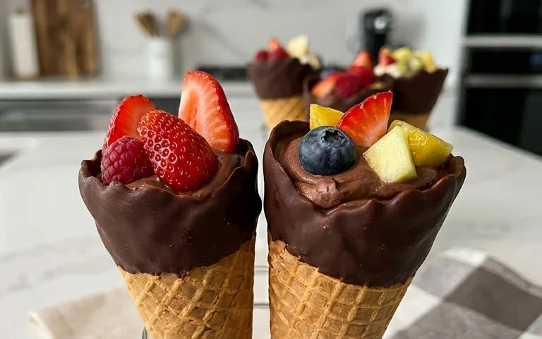 Chocolate Dipped Fruit Filled Cones