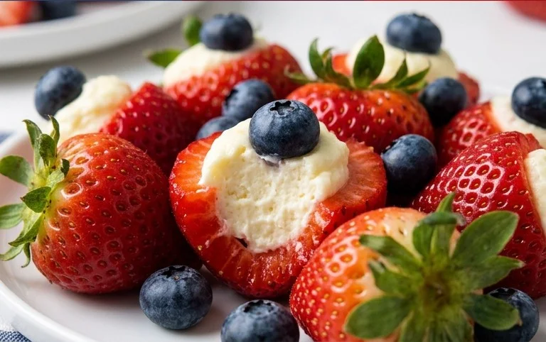 Red, White, and Blue Cheesecake Strawberries