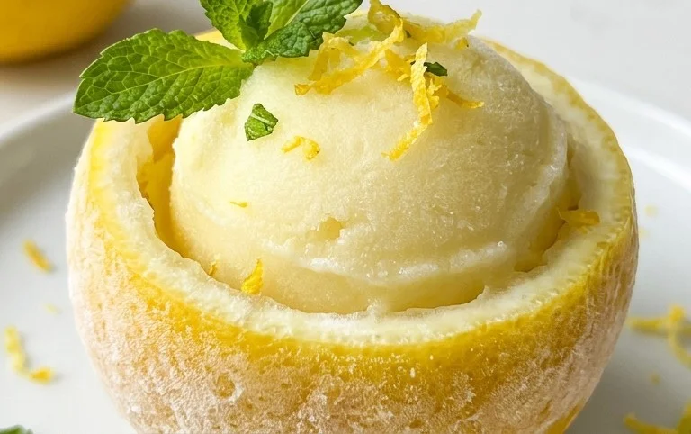 Sorbetto di Limone Dressed Up in a Frozen Lemon Shell
