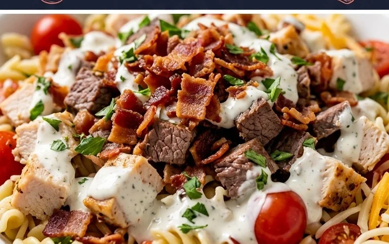 Chicken Beef Bacon Ranch Pasta Salad