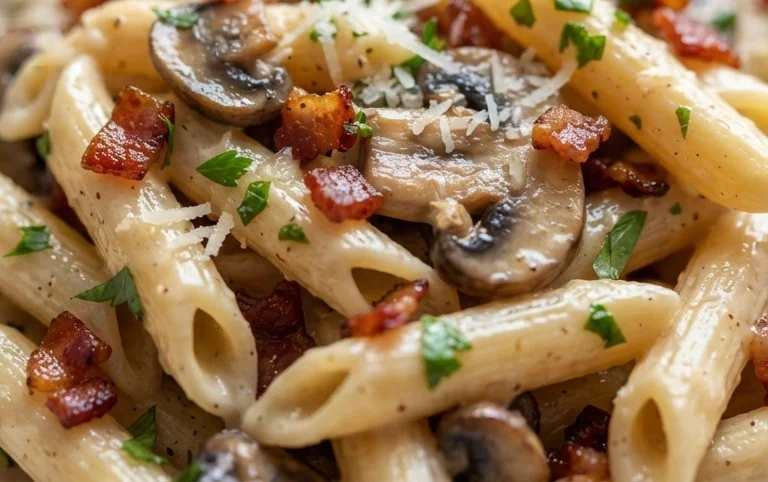 Creamy Beef Bacon and Mushroom Pasta
