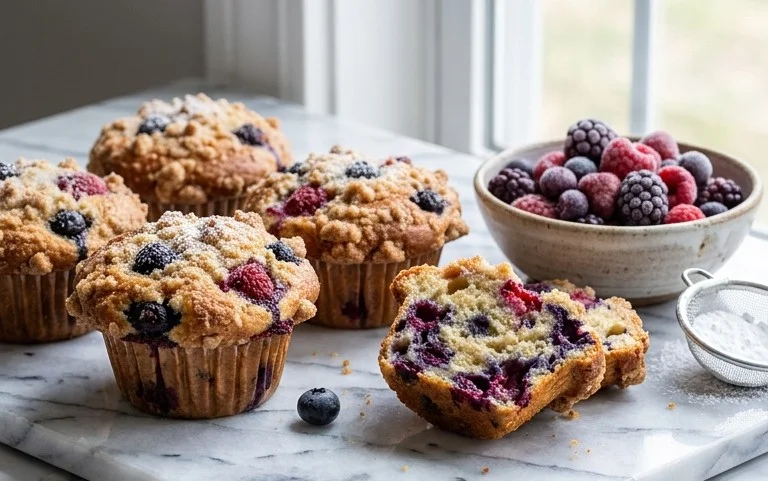 Bakery Style Mixed Berry Muffins | with Frozen Berries