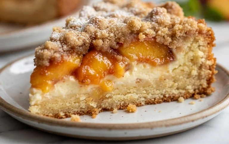 Peach Cream Cheese Cake with Streusel Topping