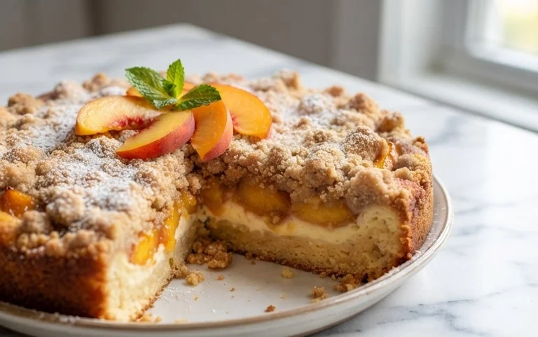 Peach Cream Cheese Cake with Streusel Topping