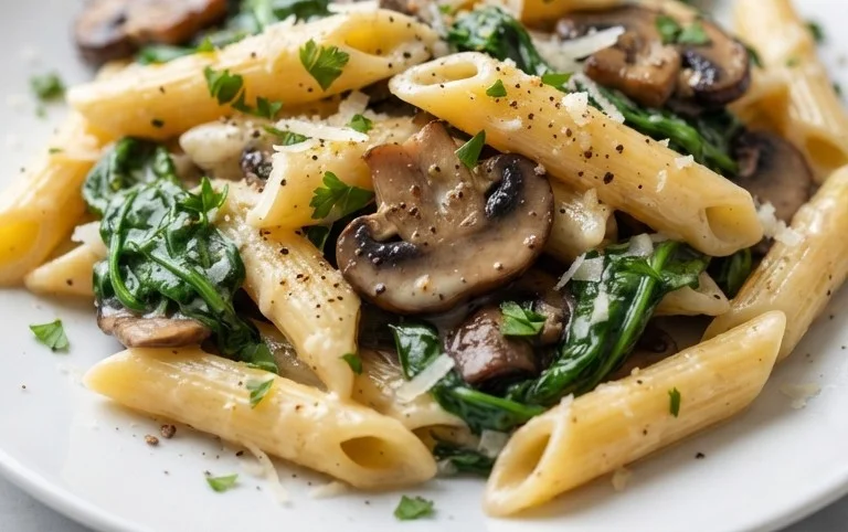 Parmesan Spinach Mushroom Pasta Skillet