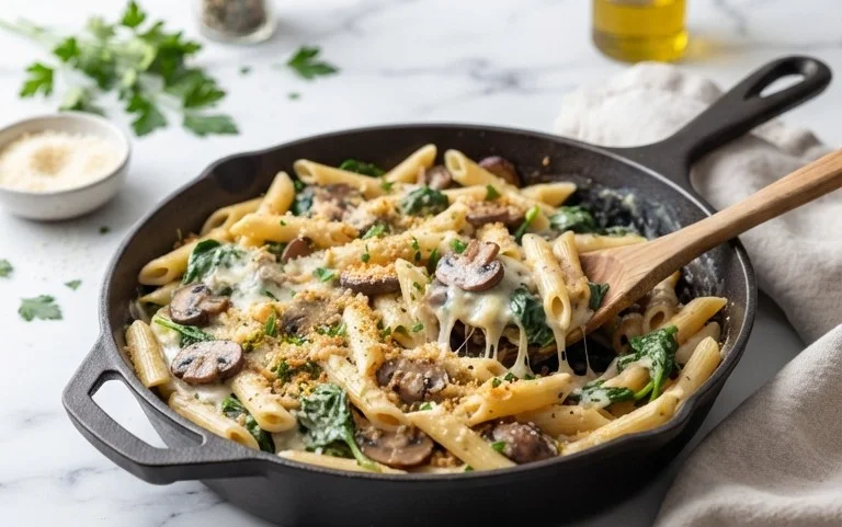 Parmesan Spinach Mushroom Pasta Skillet