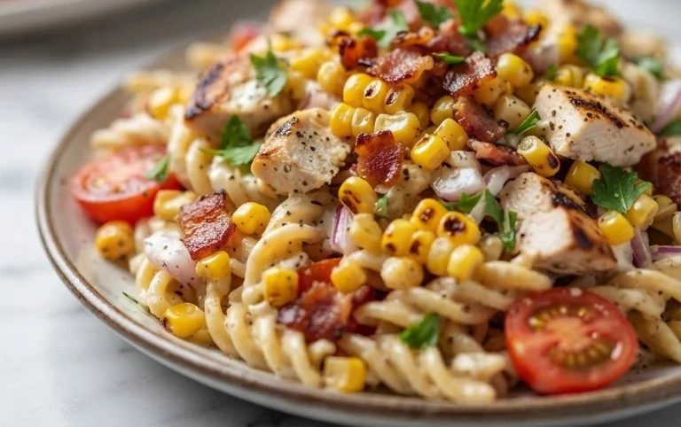 Chicken and Corn Pasta Salad with Beef Bacon