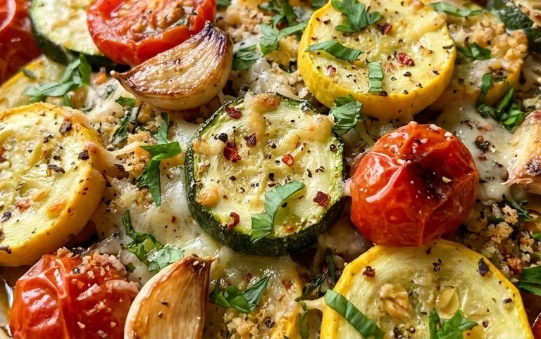 Roasted Garlic-Parmesan Zucchini, Squash and Tomatoes