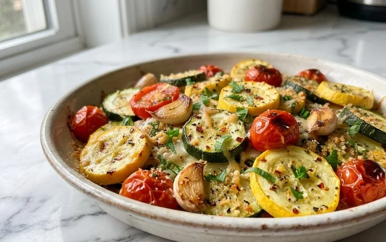Roasted Garlic-Parmesan Zucchini, Squash and Tomatoes